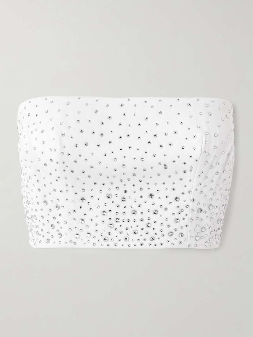 Alex Perry Cropped Strapless Crystal-embellished Mesh Top