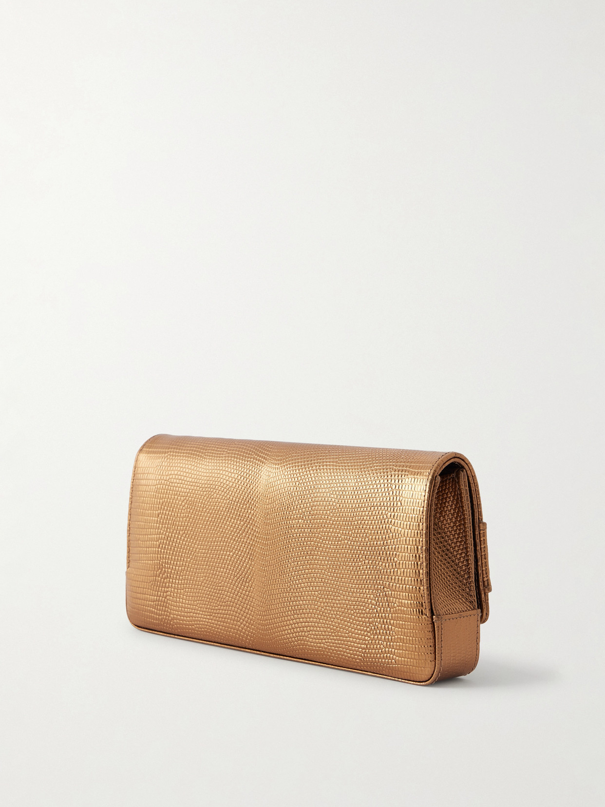 Manolo Blahnik Maygot Metallic Lizard-effect Leather Clutch In Silver