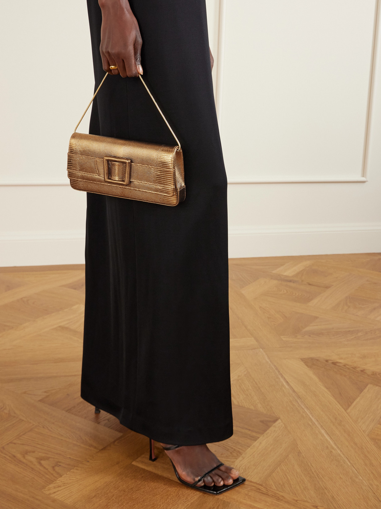 Manolo Blahnik Maygot Metallic Lizard-effect Leather Clutch In Silver