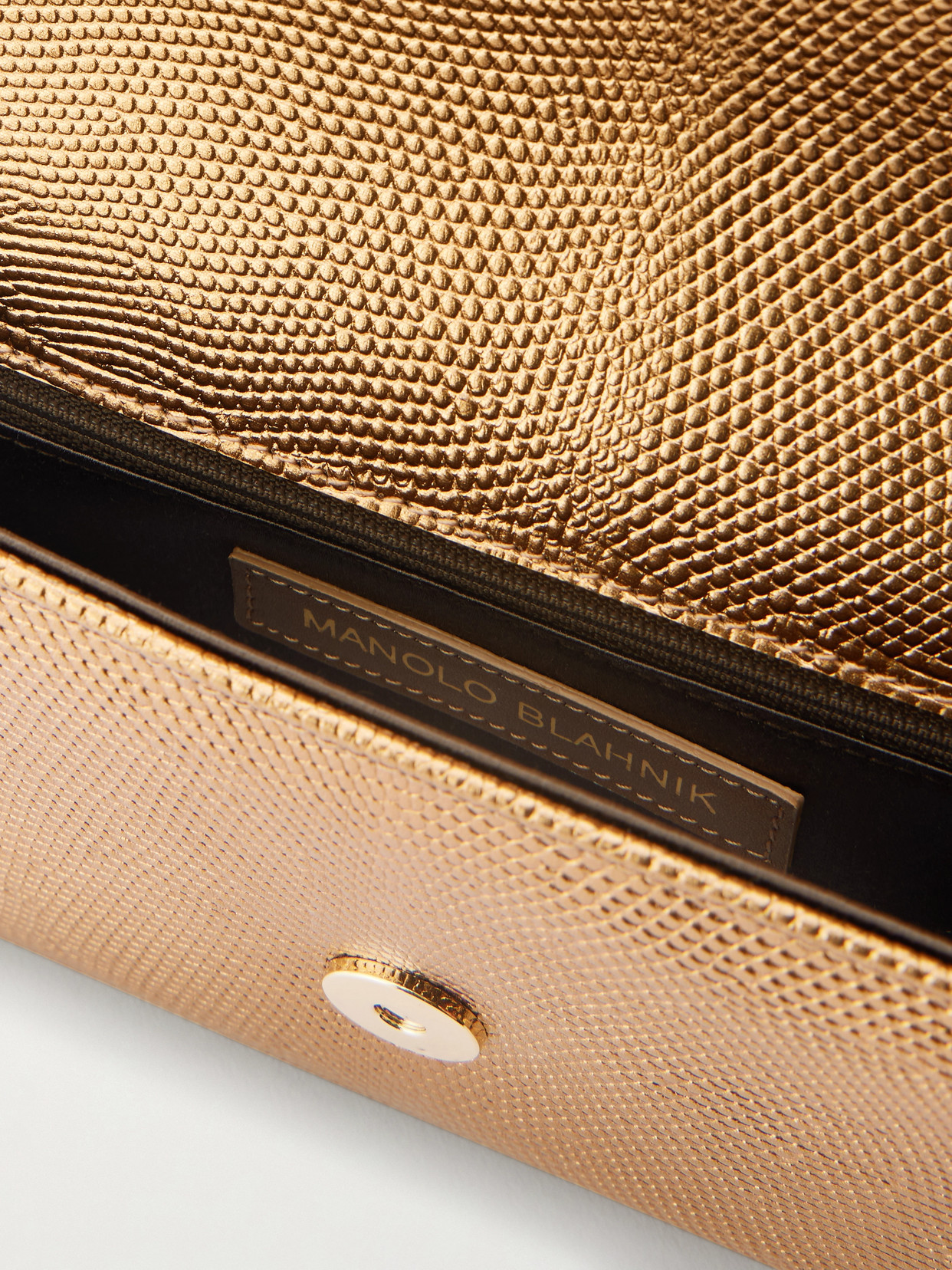 Manolo Blahnik Maygot Metallic Lizard-effect Leather Clutch In Silver