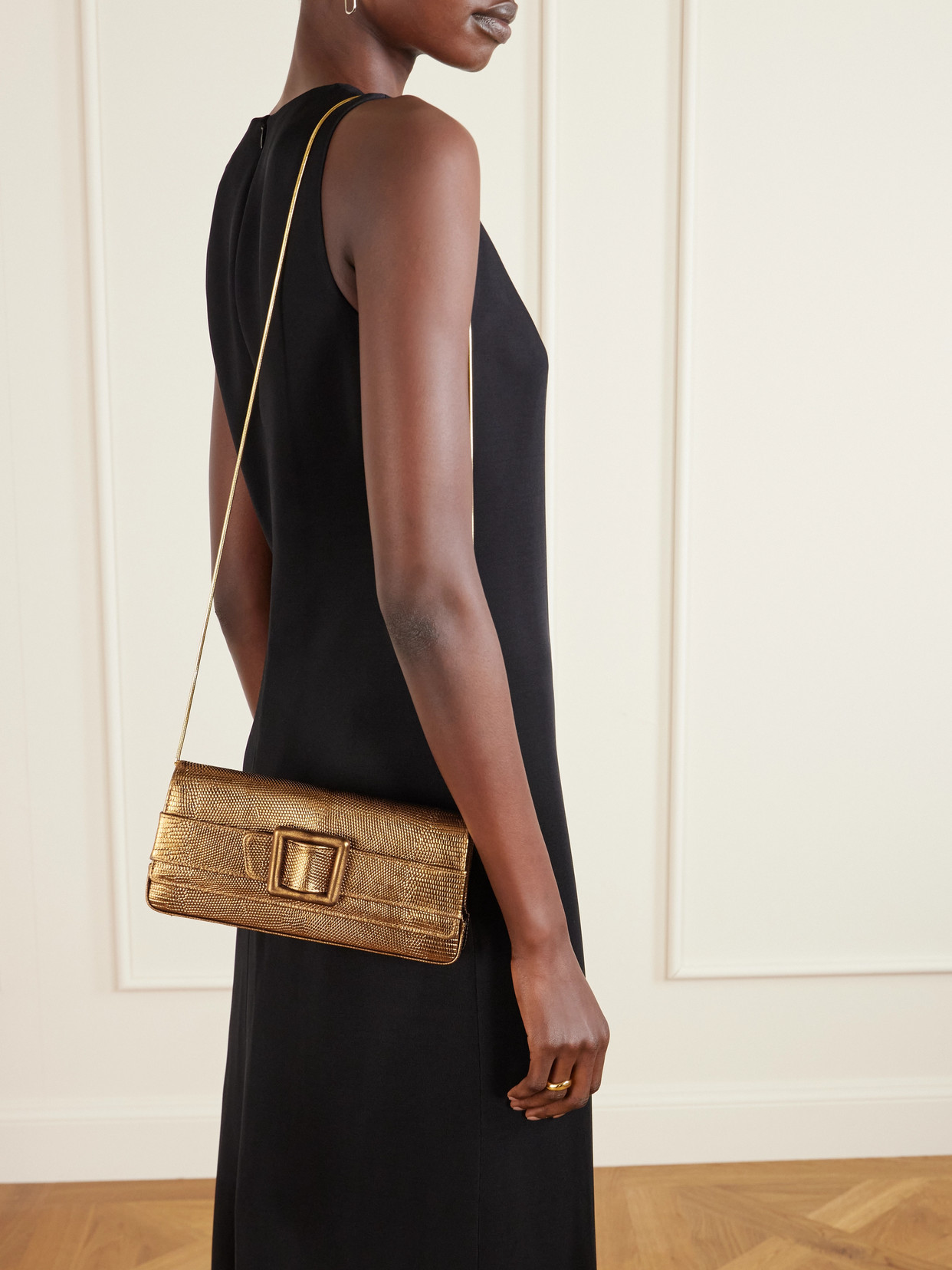 Manolo Blahnik Maygot Metallic Lizard-effect Leather Clutch In Silver