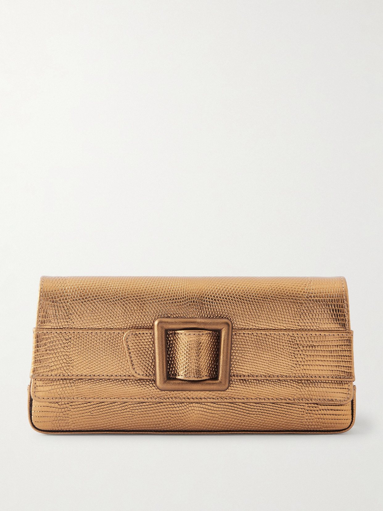 Manolo Blahnik Maygot Metallic Lizard-effect Leather Clutch In Silver