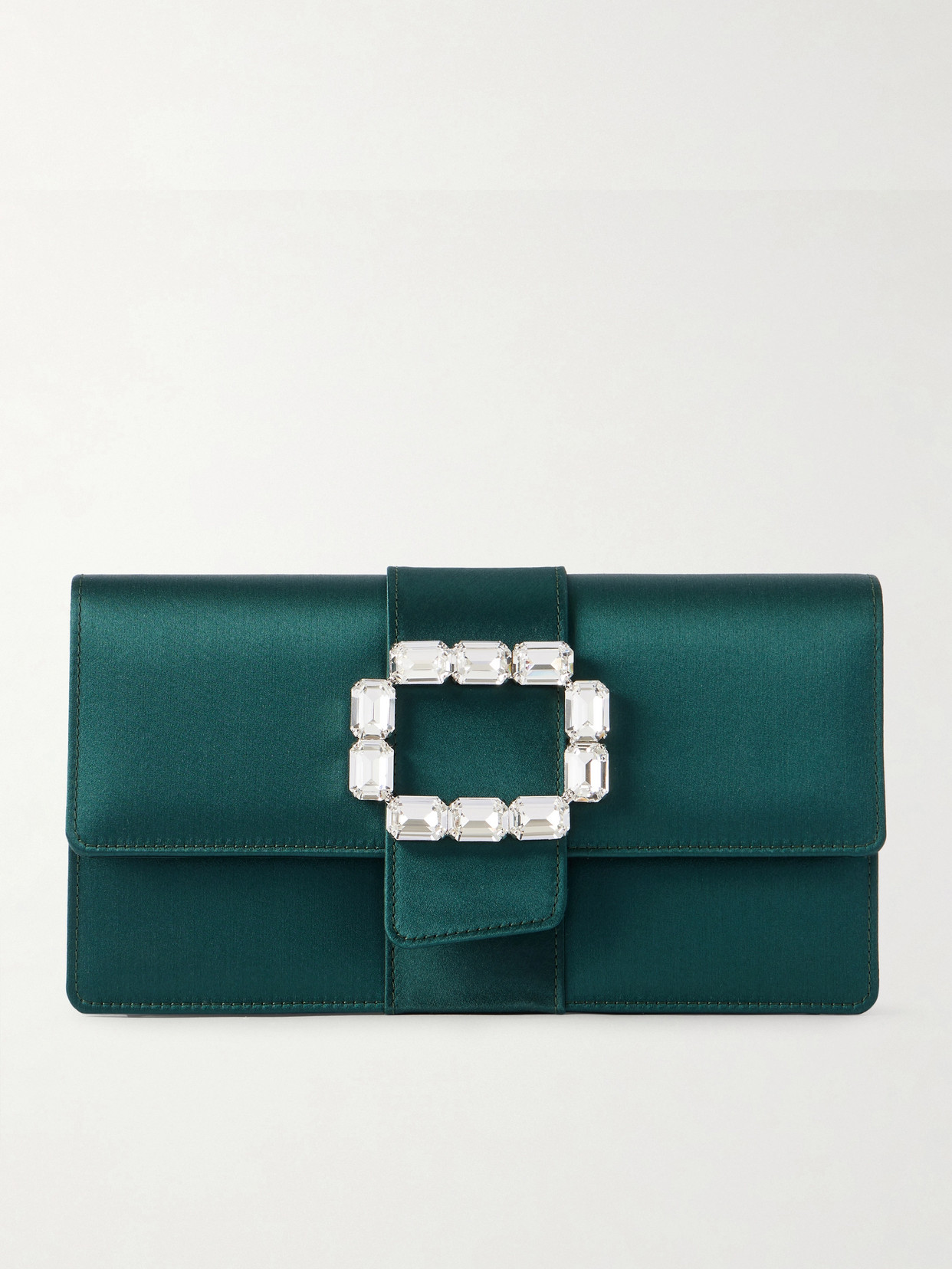 Manolo Blahnik Maycapjou Crystal-embellished Satin Clutch In Green