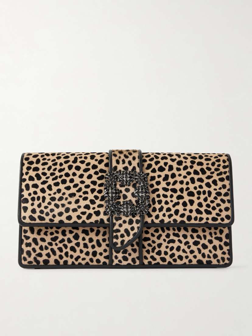 Manolo Blahnik Capri Leopard-print Calf Hair And Leather Clutch