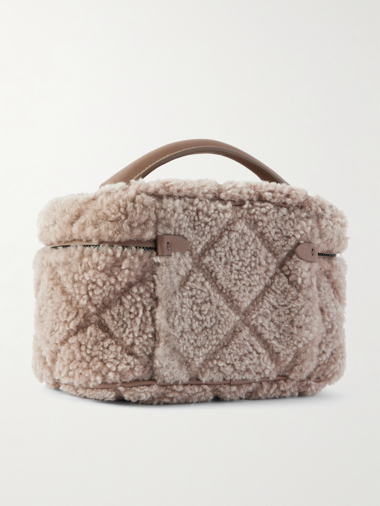Leather-Trimmed Shearling Tote
