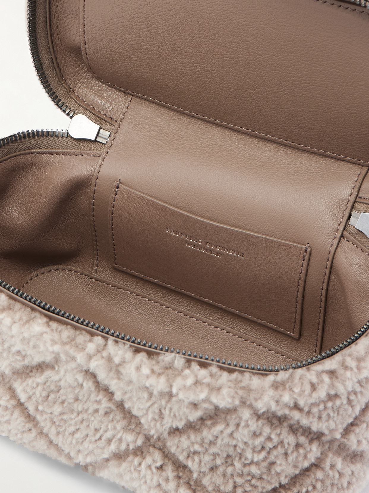 Leather-Trimmed Shearling Tote