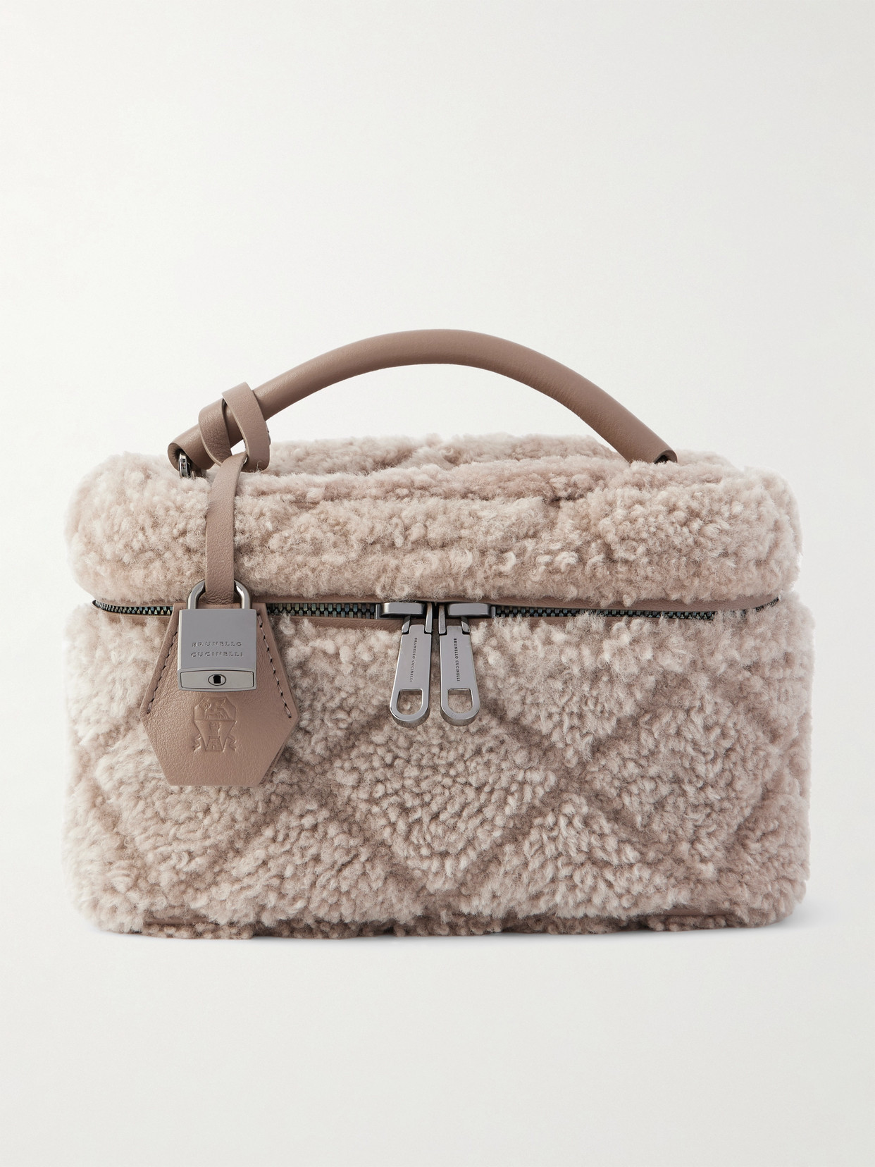 Brunello Cucinelli Leather-trimmed Shearling Tote In Brown