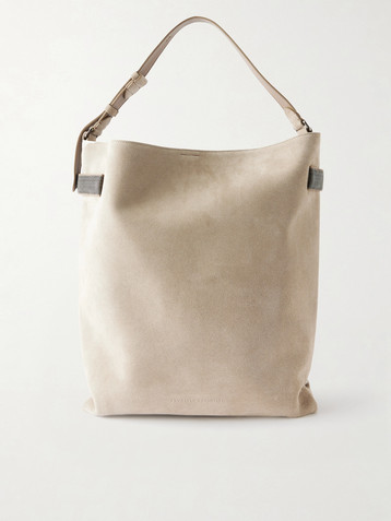 Brunello Cucinelli Bead-embellished suede shoulder bag
