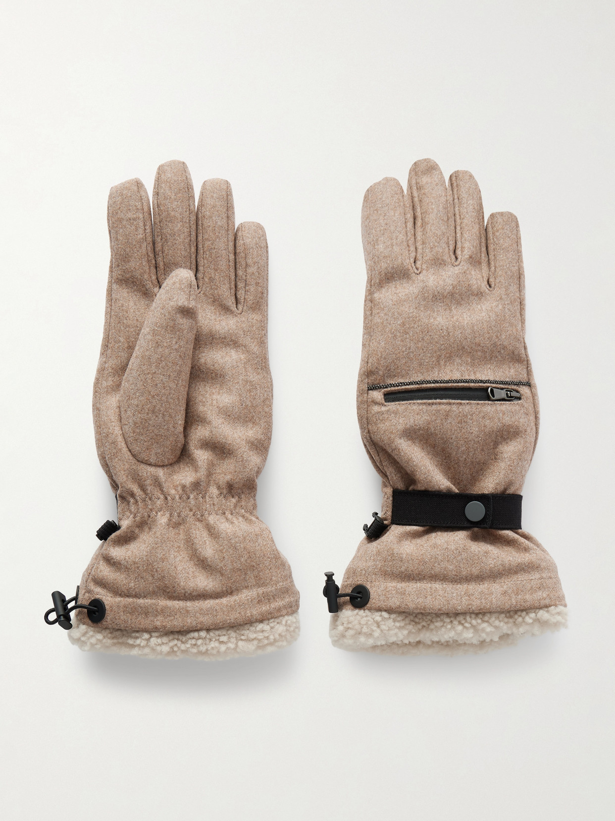 Brunello Cucinelli Shearling-lined Wool Gloves In Brown
