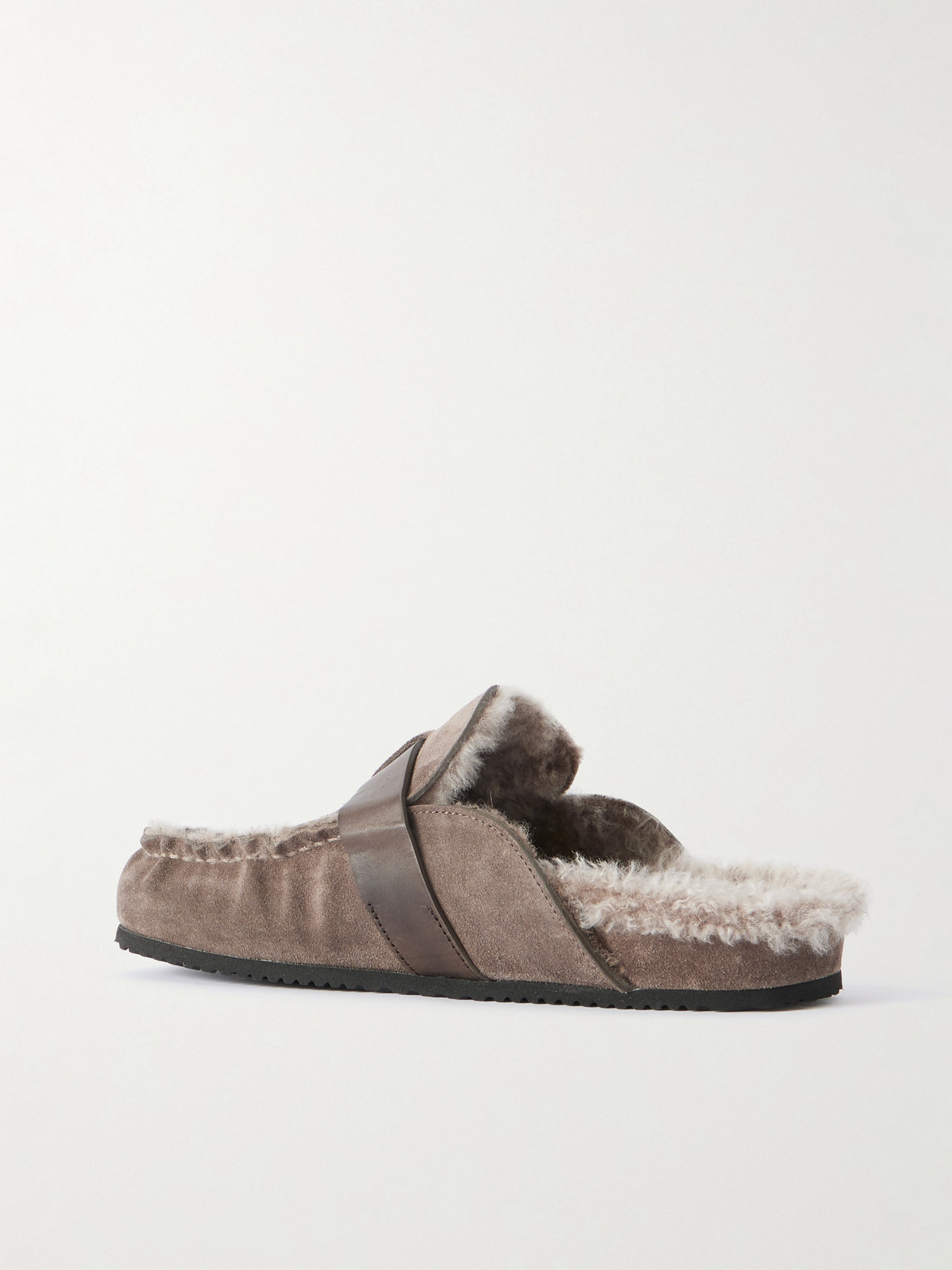 Brunello Cucinelli Buckled Shearling Mules In Brown