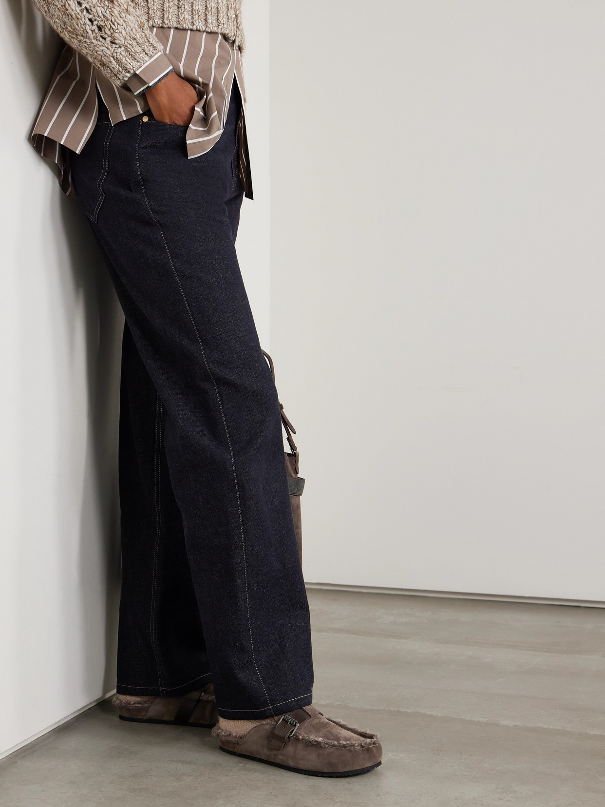 Brunello Cucinelli Buckled Shearling Mules In Brown