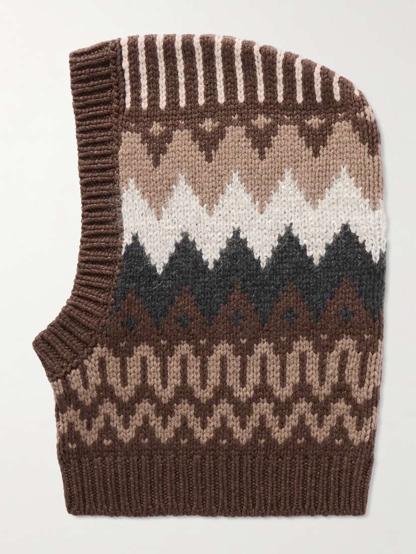 Brunello Cucinelli — Sequin-embellished Fair Isle cashmere snood