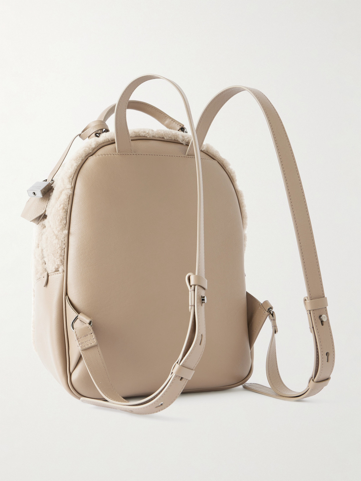 Brunello Cucinelli Leather-trimmed Shearling Backpack In Brown