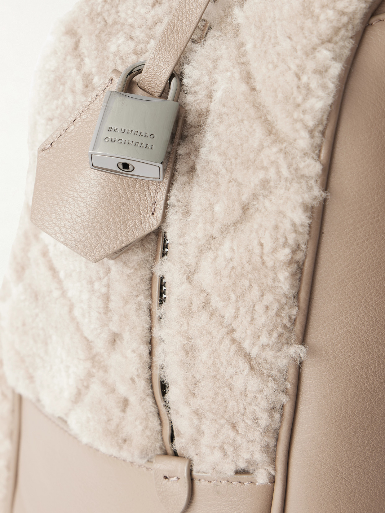 Brunello Cucinelli Leather-trimmed Shearling Backpack In Brown
