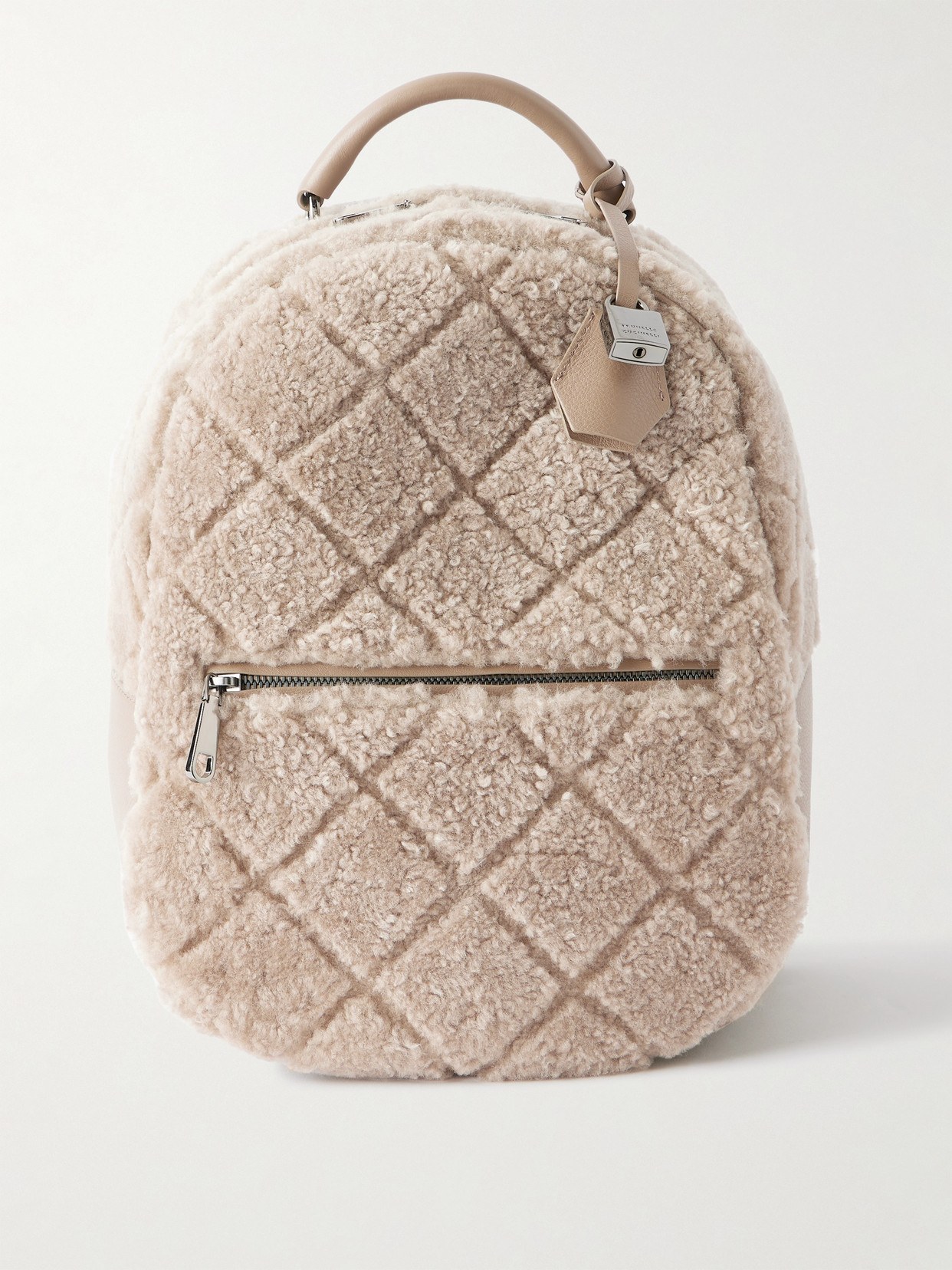 Brunello Cucinelli Leather-trimmed Shearling Backpack In Brown