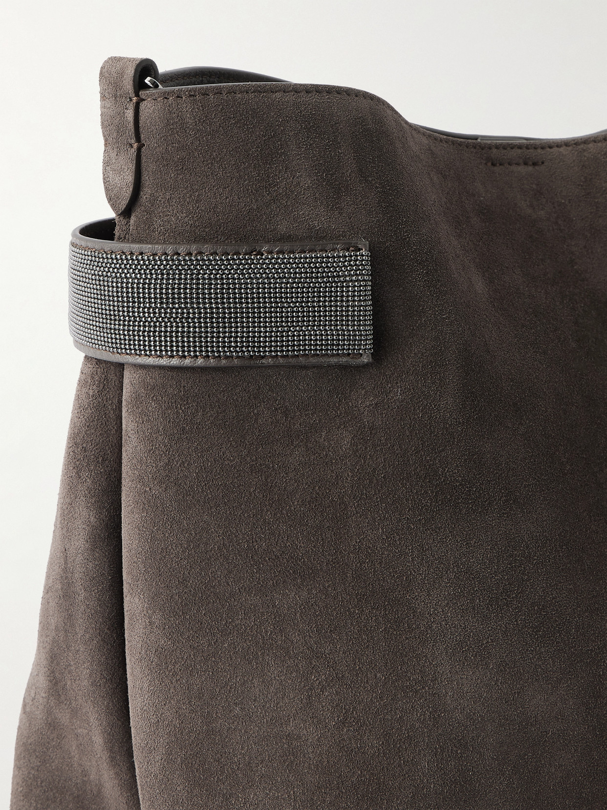 Brunello Cucinelli Bead-embellished Suede Shoulder Bag In Brown