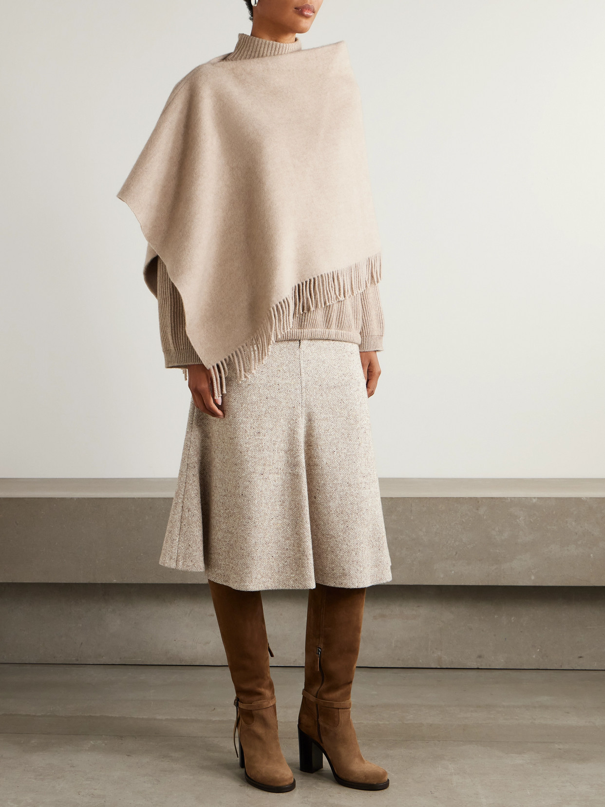 Fringed Wool And Cashmere-Blend Poncho