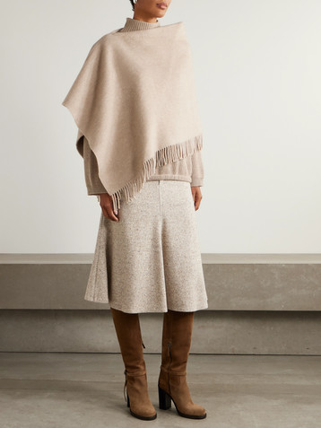 Brunello Cucinelli Fringed wool and cashmere-blend poncho
