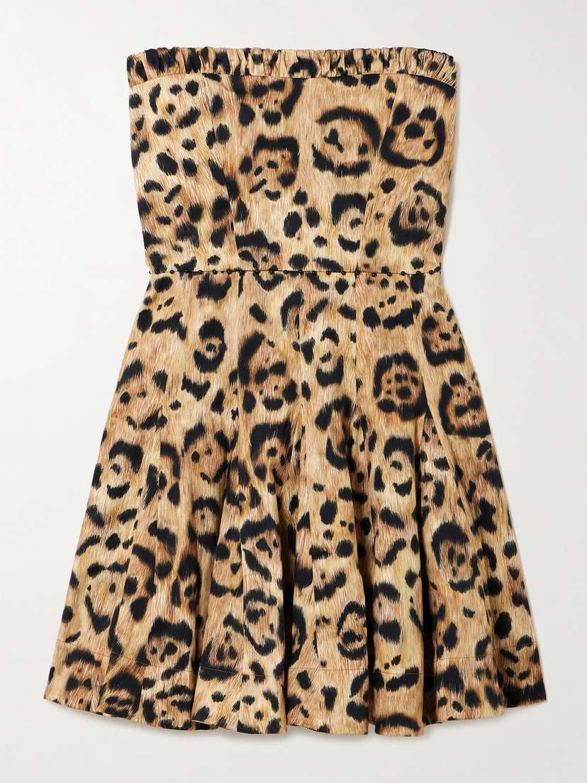 Agua by Agua Bendita Caudal Strapless Embellished Leopard-print Cotton-blend Mini Dress