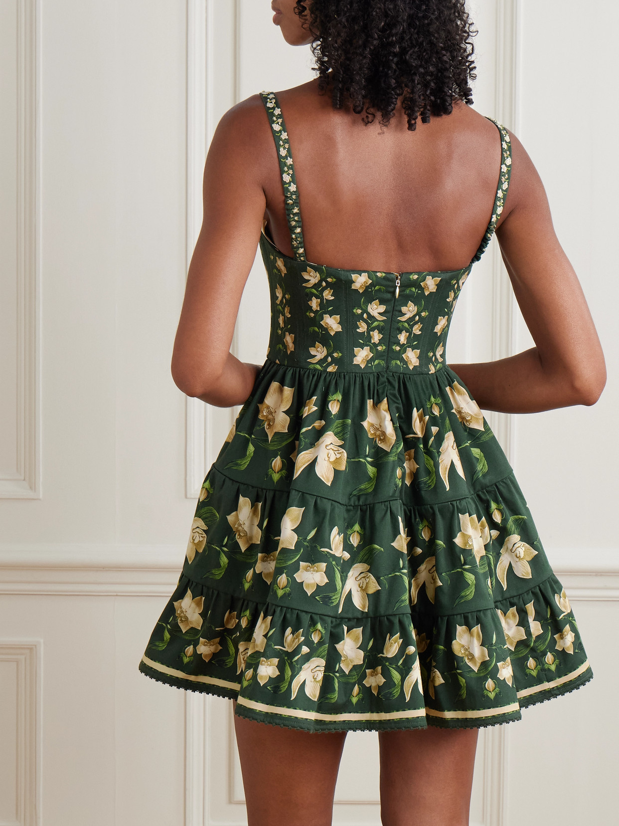 Agua By Agua Bendita Granadilla Tiered Floral-print Cotton-blend Mini Dress In Green