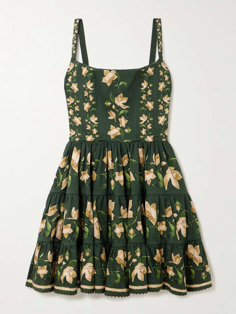 Agua by Agua Bendita Granadilla Tiered Floral-print Cotton-blend Mini Dress