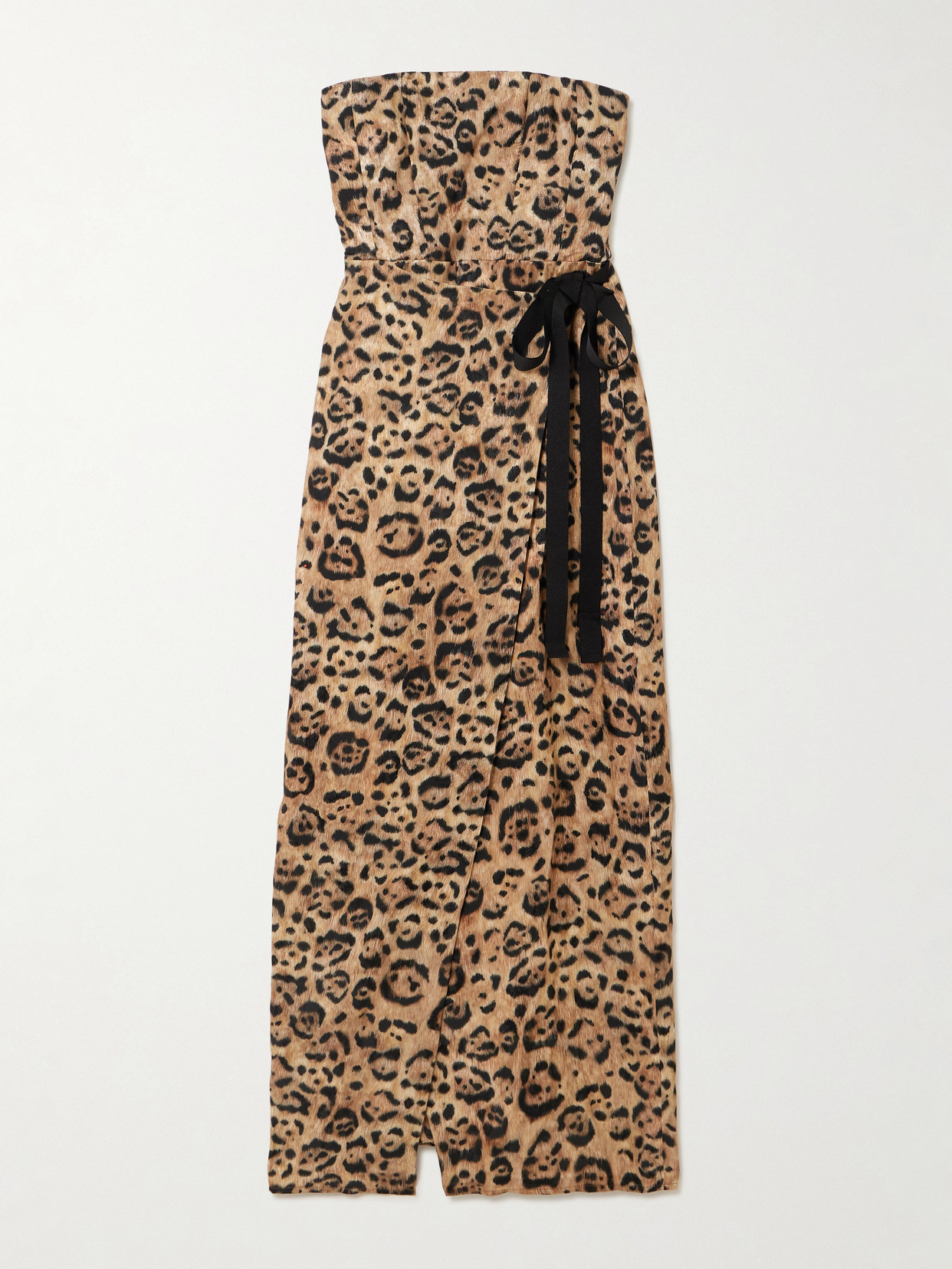 Agua By Agua Bendita Cinéfila Strapless Wrap-effect Leopard-print Jersey Midi Dress In Multi