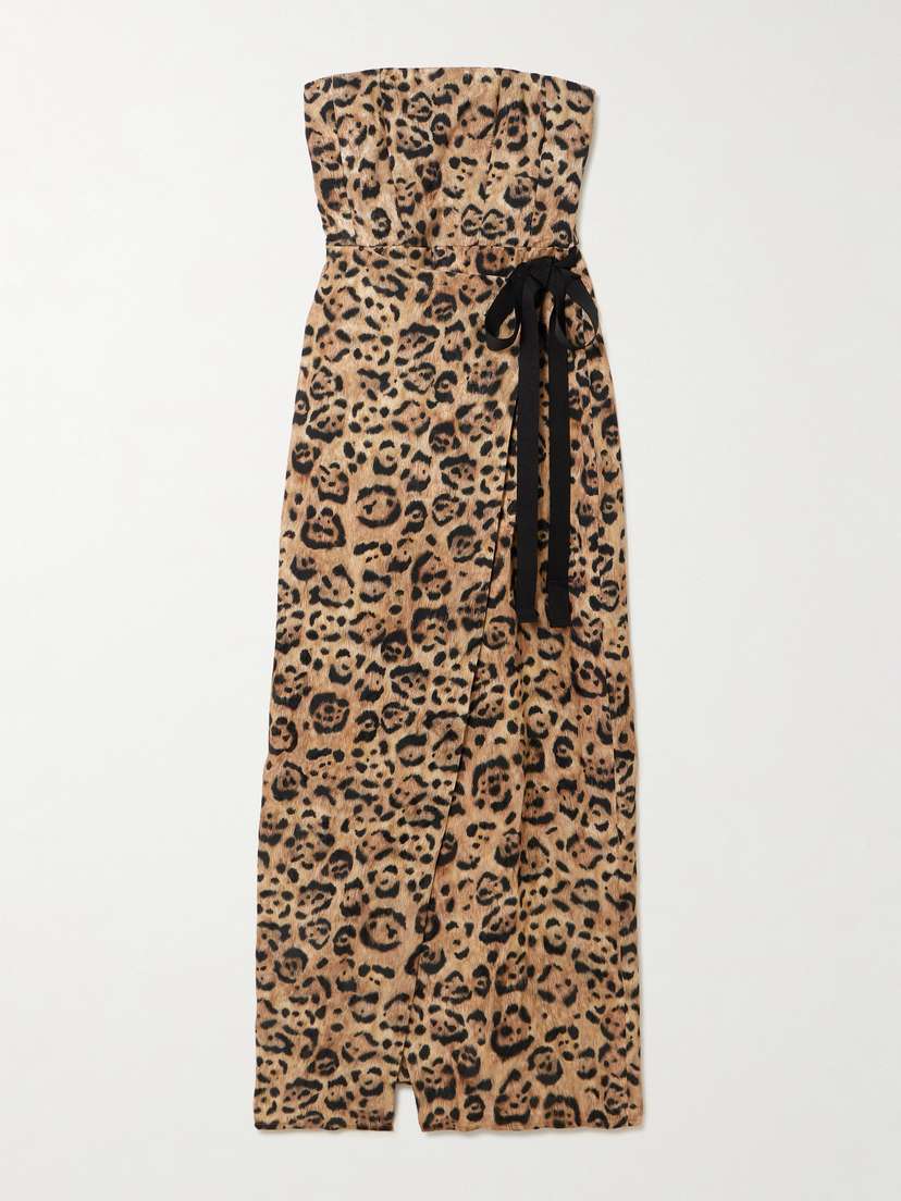 Agua by Agua Bendita Cinéfila Strapless Wrap-effect Leopard-print Jersey Midi Dress