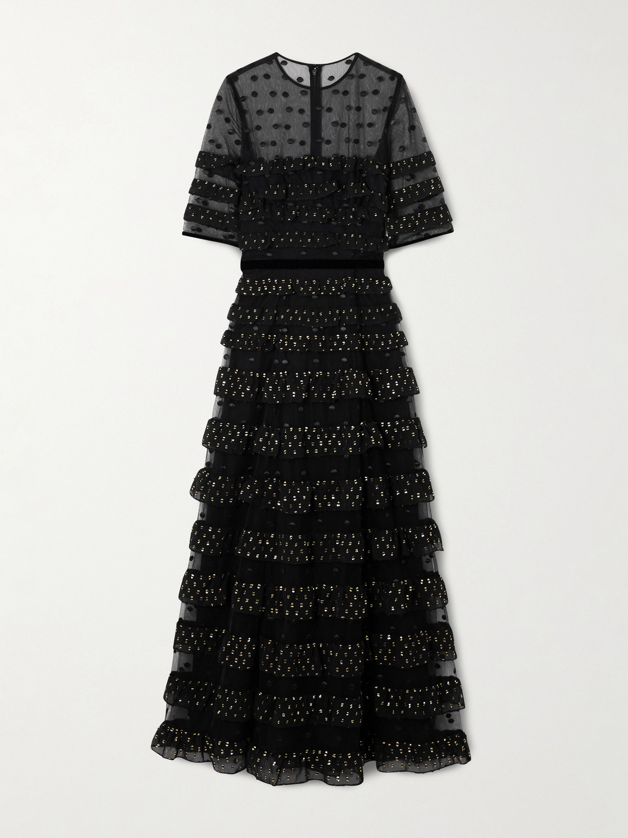 Costarellos Ruffled Fil Coupé Tulle And Chiffon Midi Dress In Black