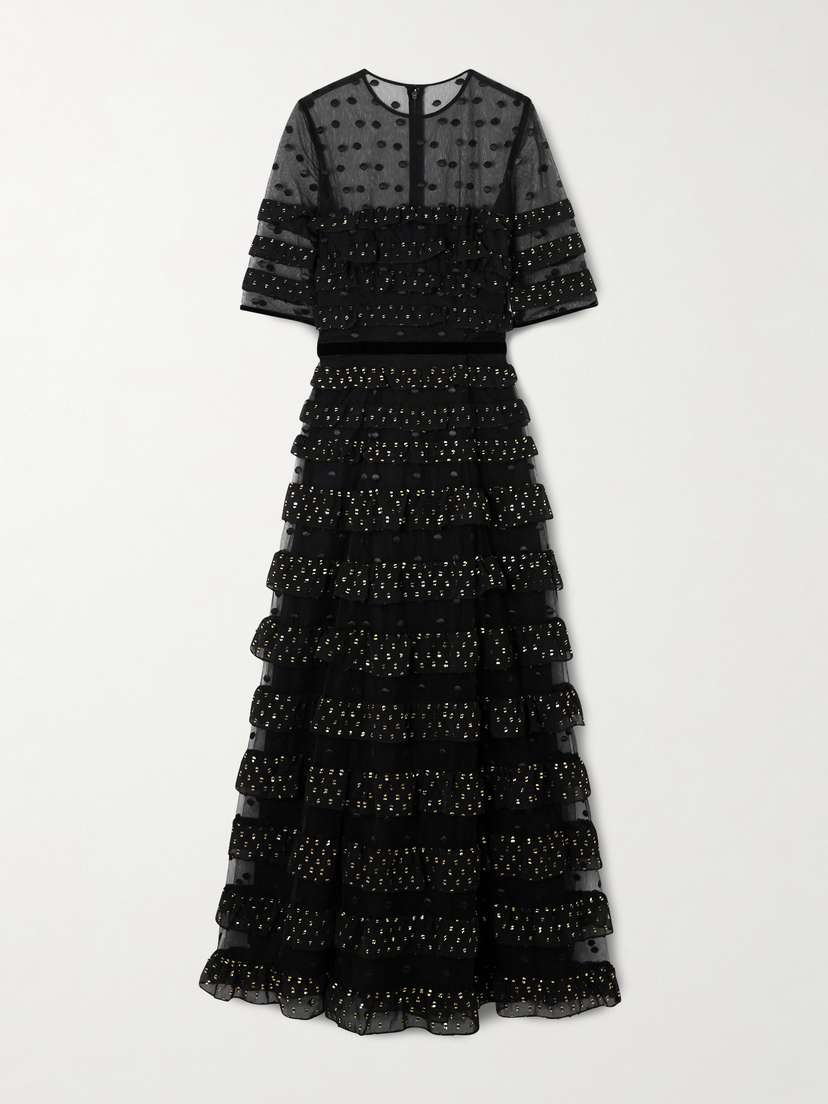 Costarellos Ruffled Fil Coupé Tulle And Chiffon Midi Dress