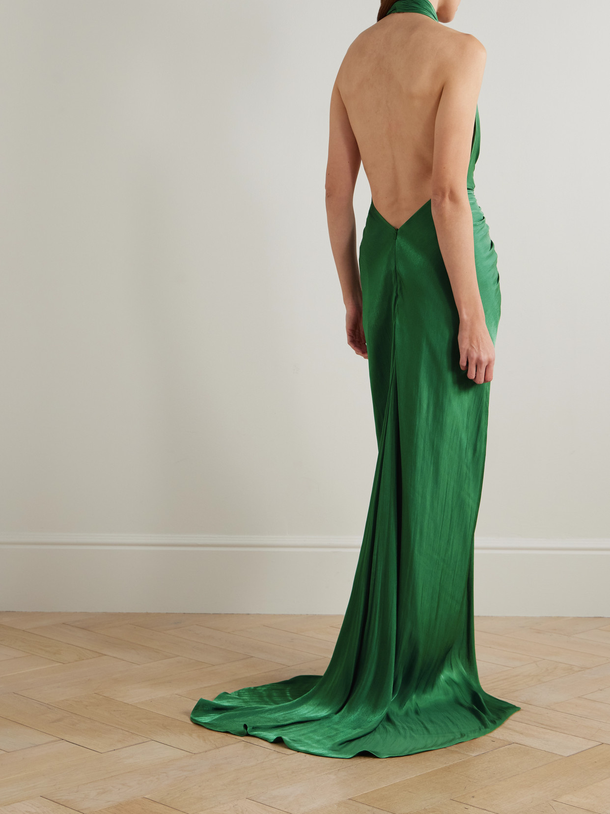 Costarellos Twist-front Metallic Georgette Halterneck Gown In Green