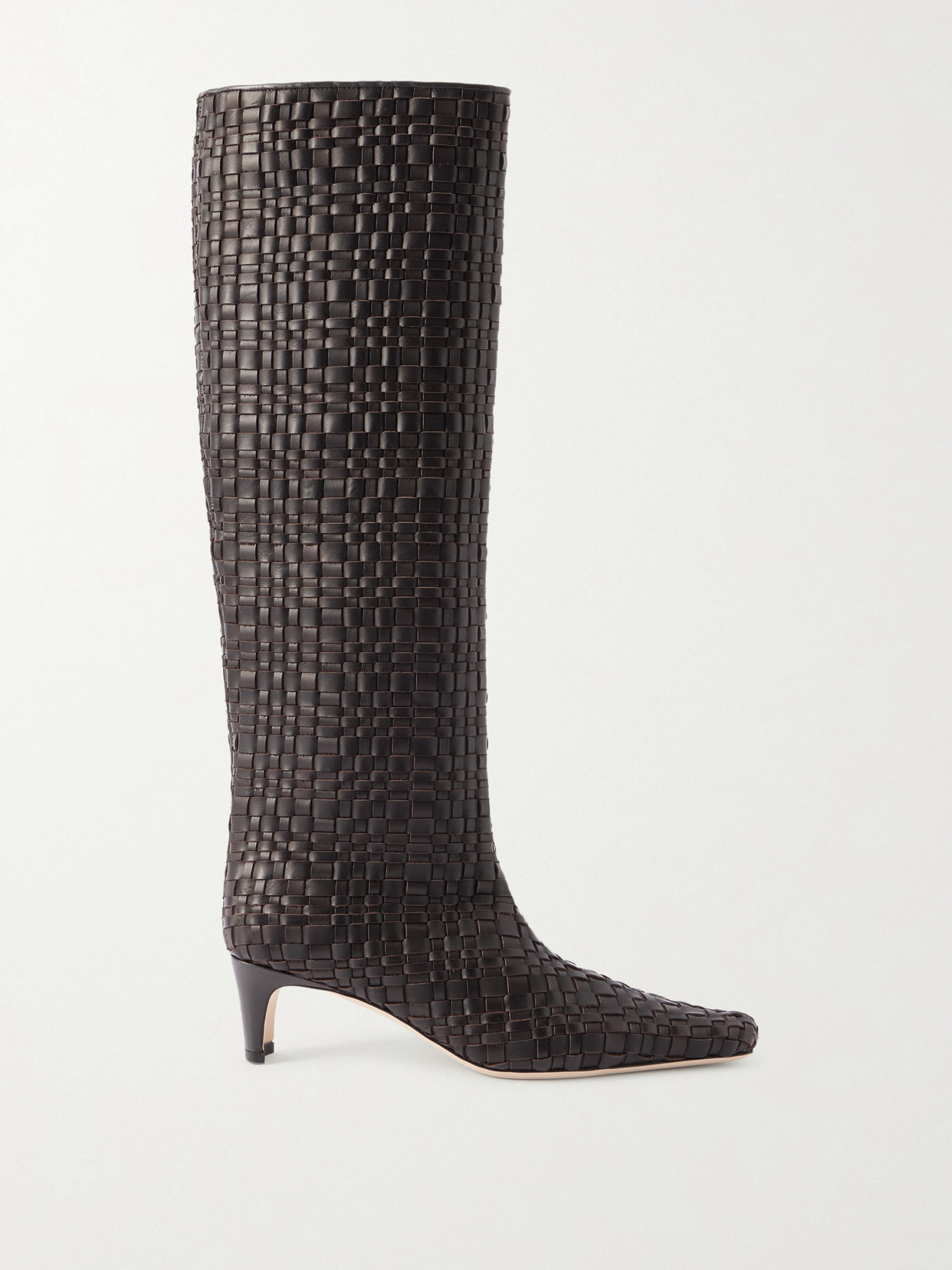 Staud Wally Woven Leather Knee Boots In Brown