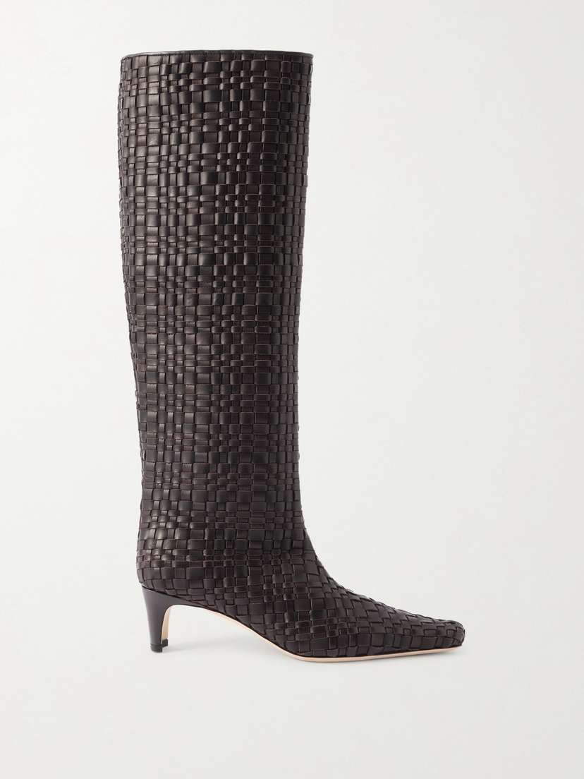 Staud Wally Woven Leather Knee Boots