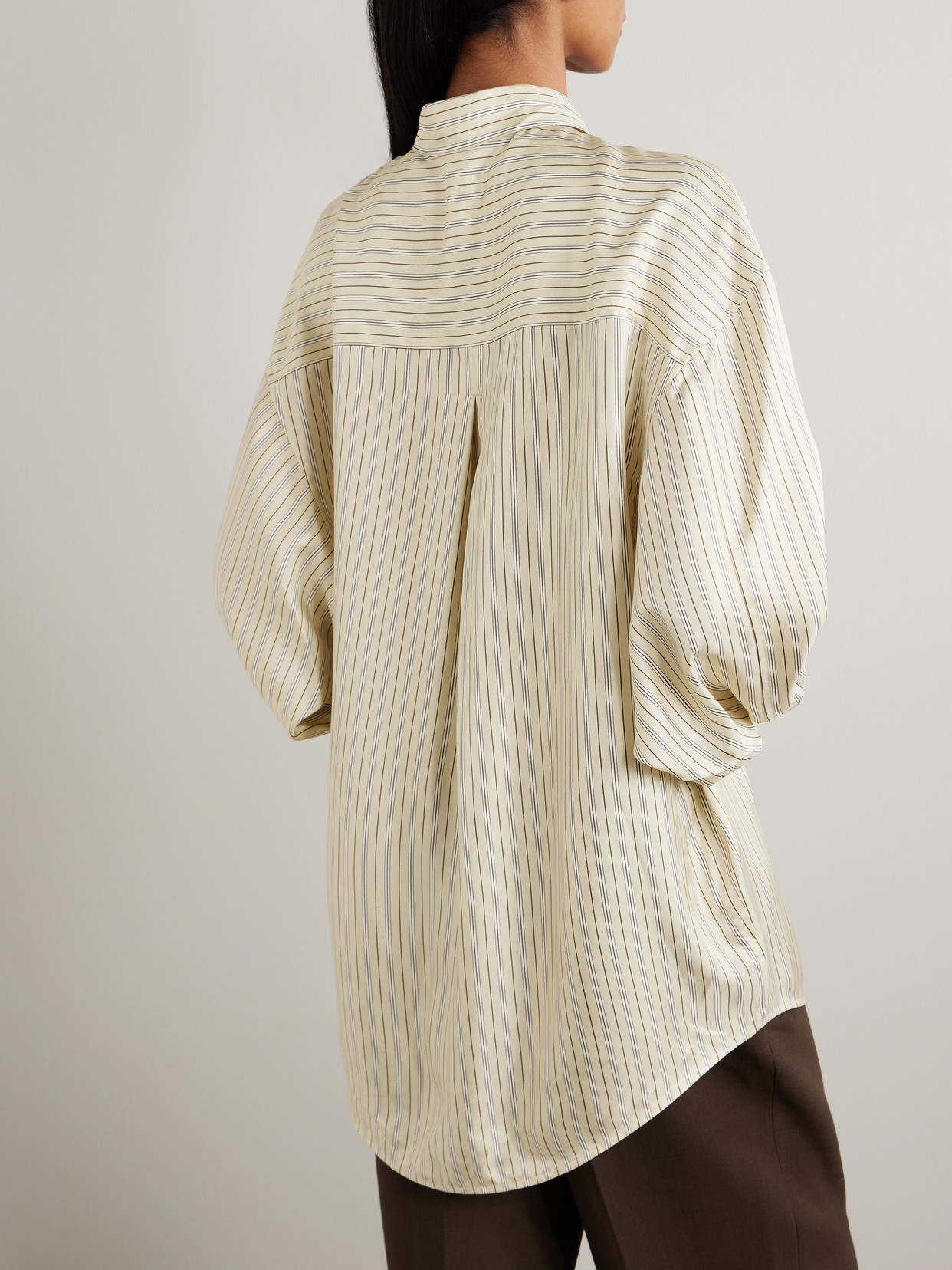 Totême Toteme Oversize Stripe Silk Button-up Shirt In Neutral
