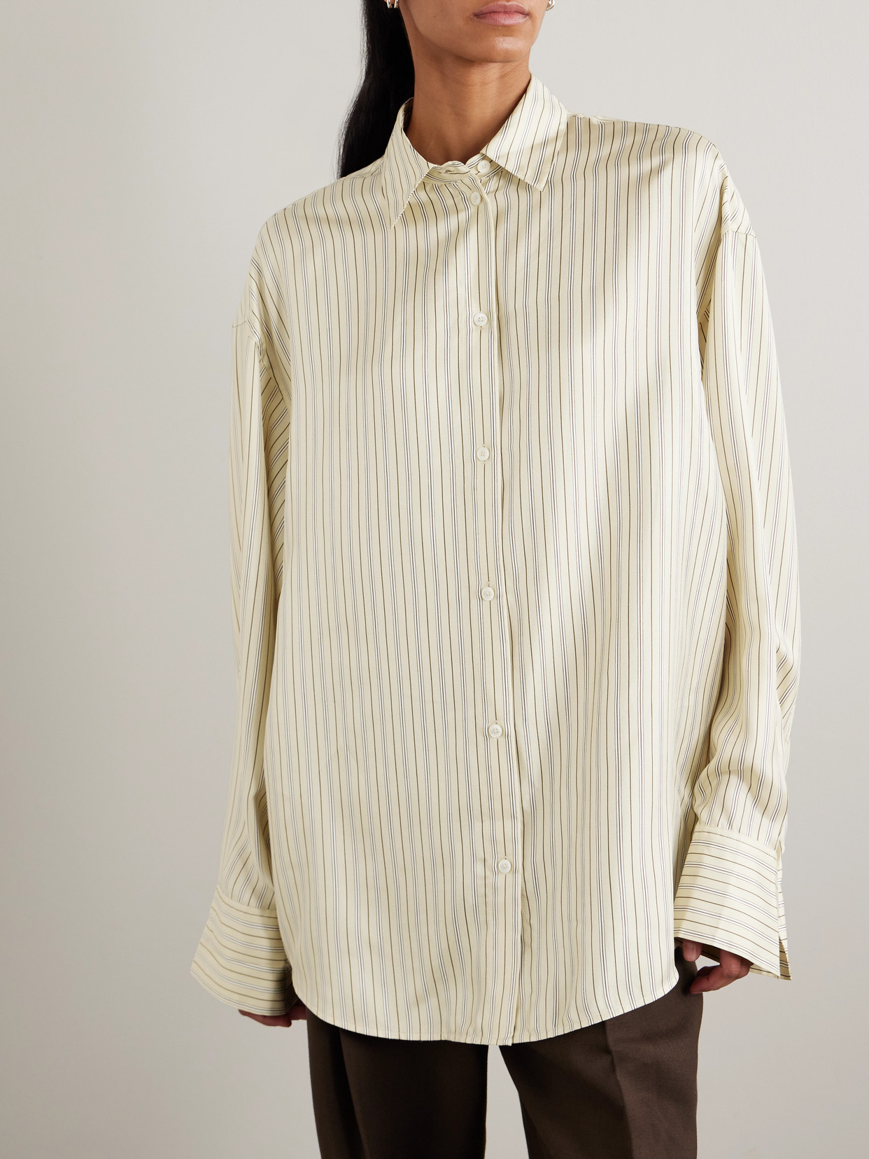 Totême Toteme Oversize Stripe Silk Button-up Shirt In Neutral