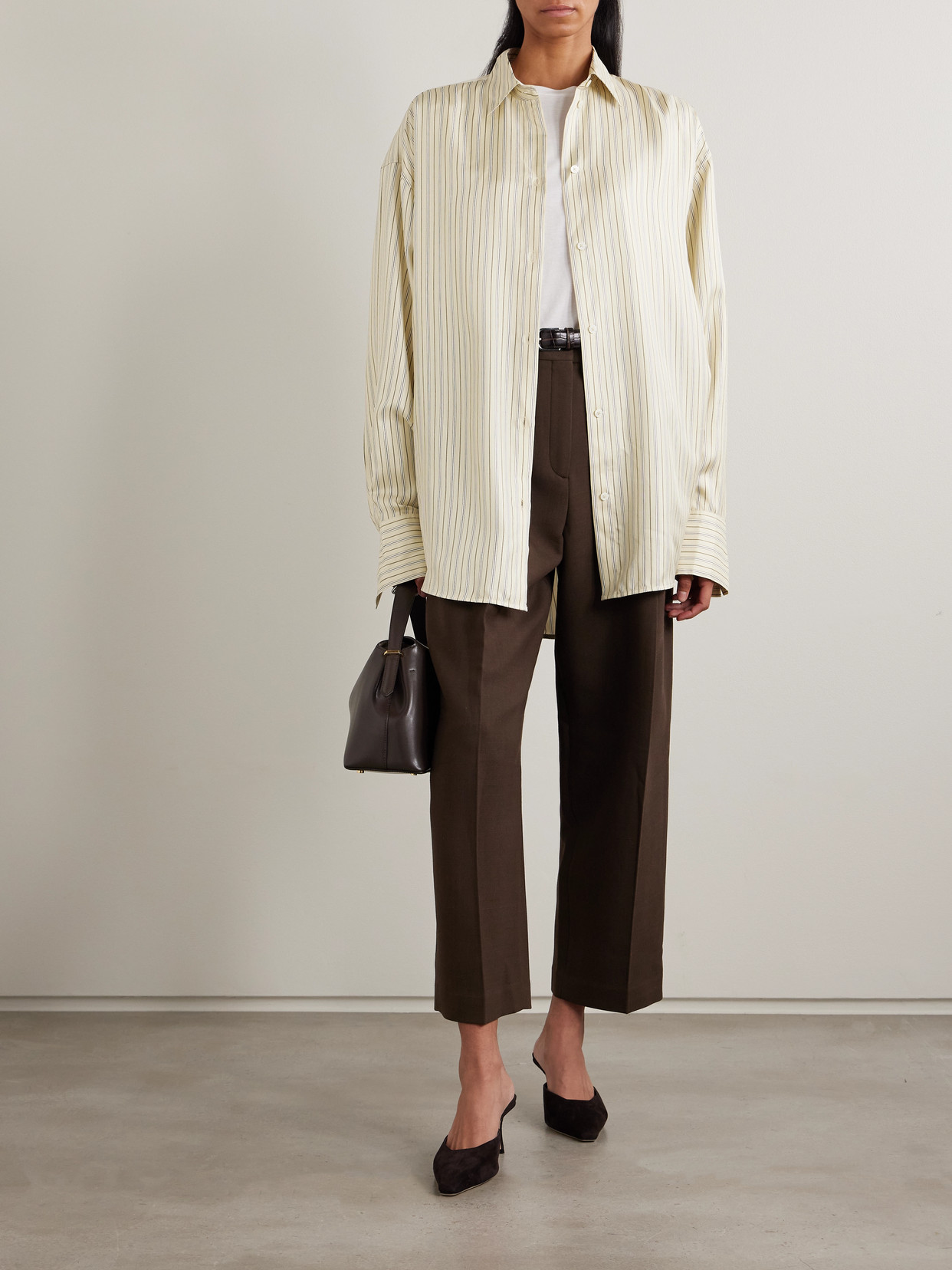 Totême Toteme Oversize Stripe Silk Button-up Shirt In Neutral