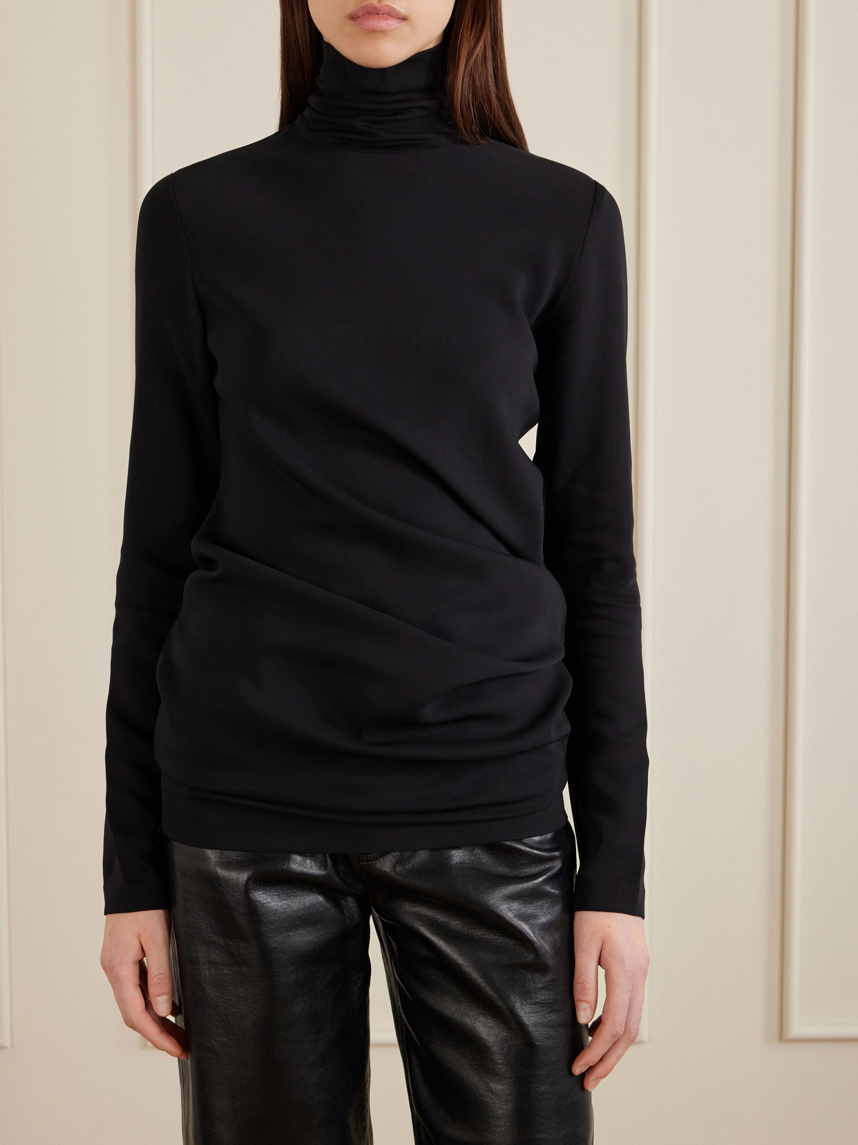 Gathered Cady Turtleneck Blouse