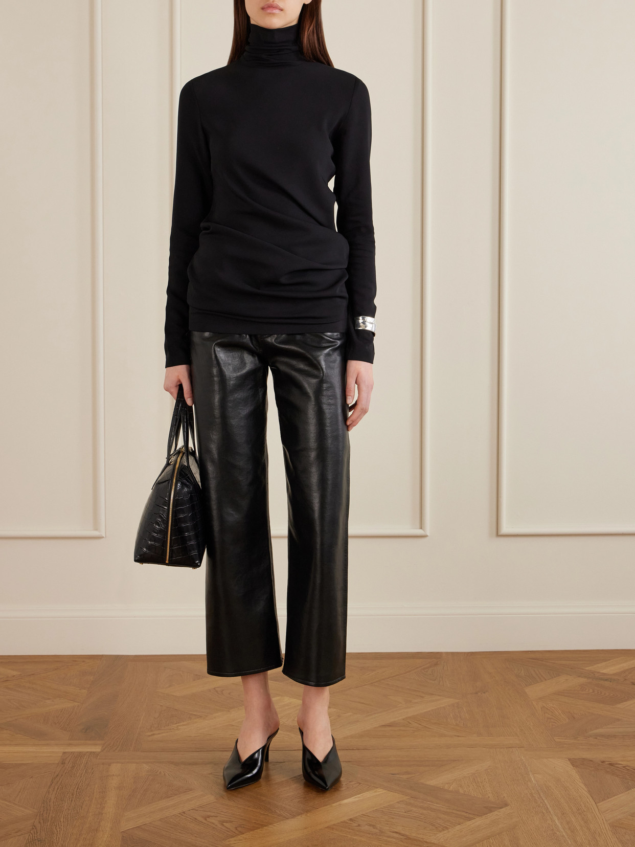 Gathered Cady Turtleneck Blouse