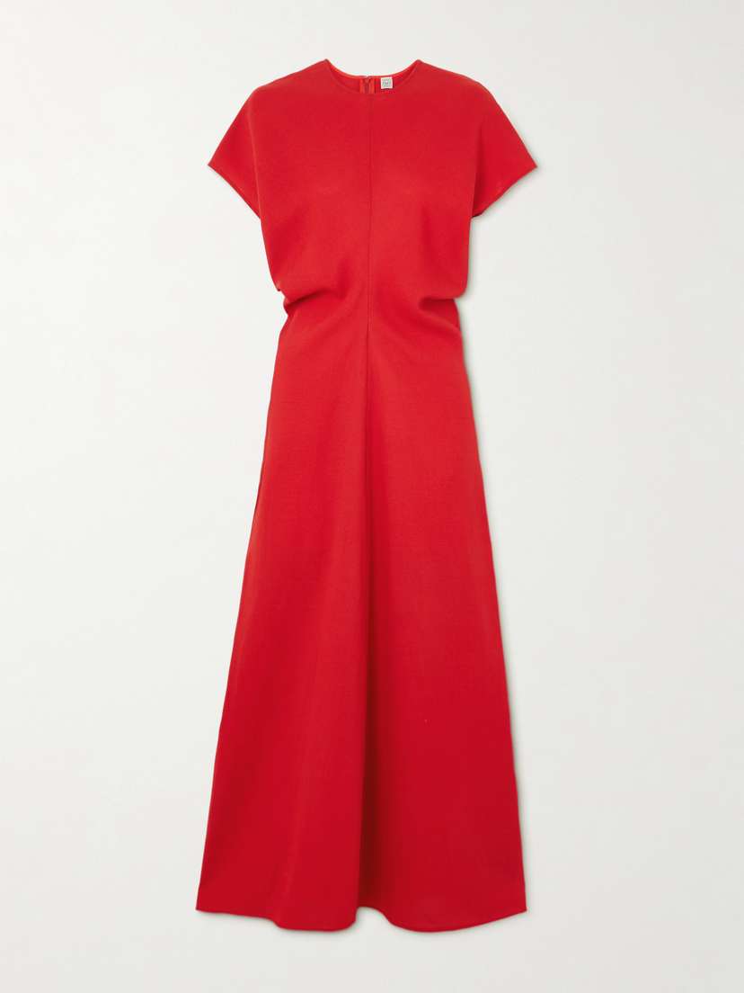 Slouch Waist Gathered Wool-crepe Maxi Dress