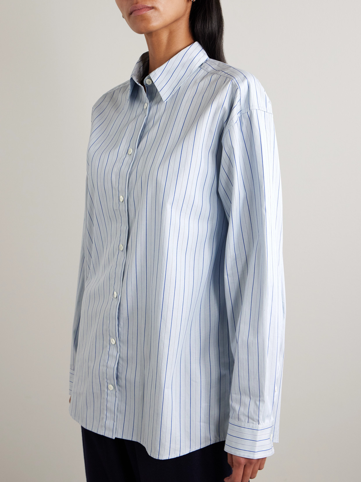 Totême Striped Cotton-poplin Shirt In Blue