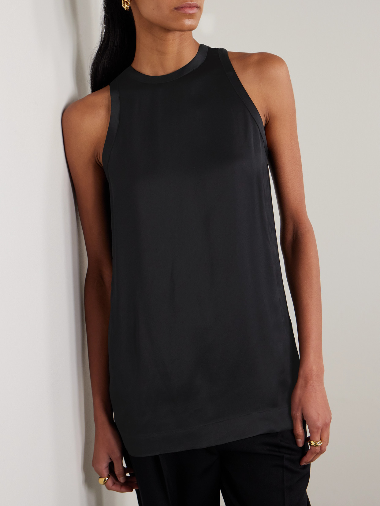 Totême 'espera' Black U Neck Rib Tank Top In Stretch Cotton Woman Toteme In Black
