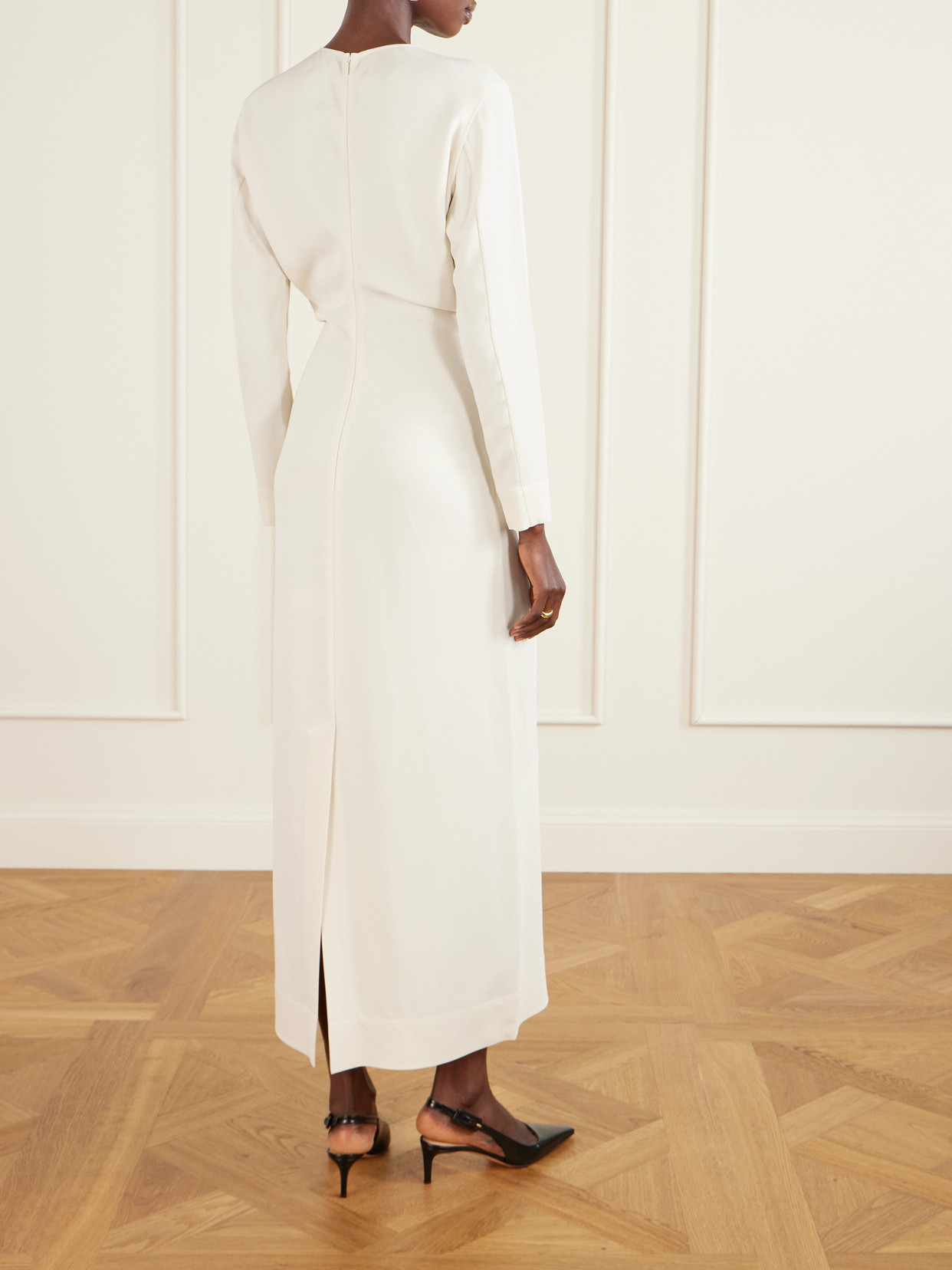 Totême Garderob Gathered Crepe Maxi Dress In White