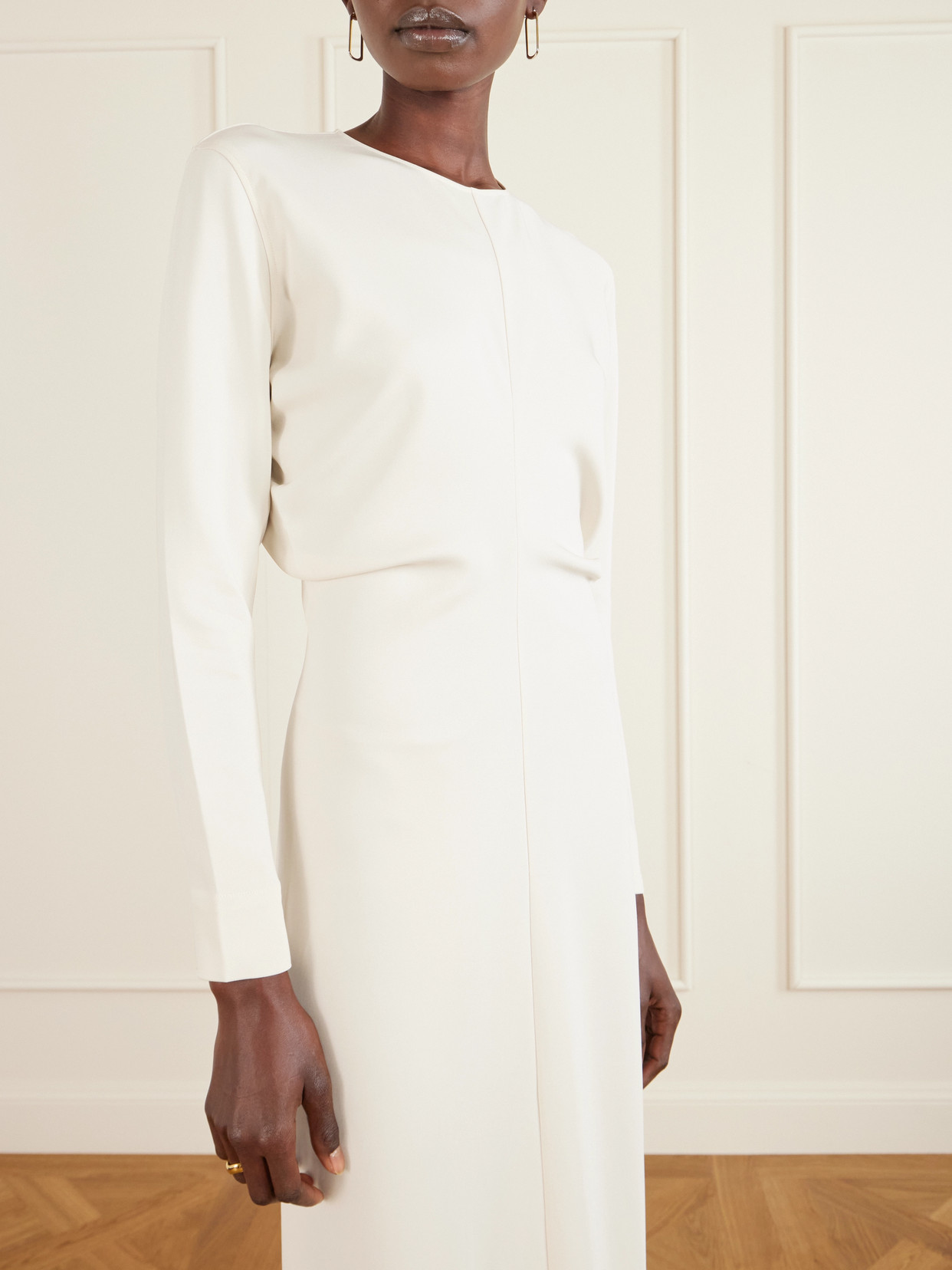 Totême Garderob Gathered Crepe Maxi Dress In White