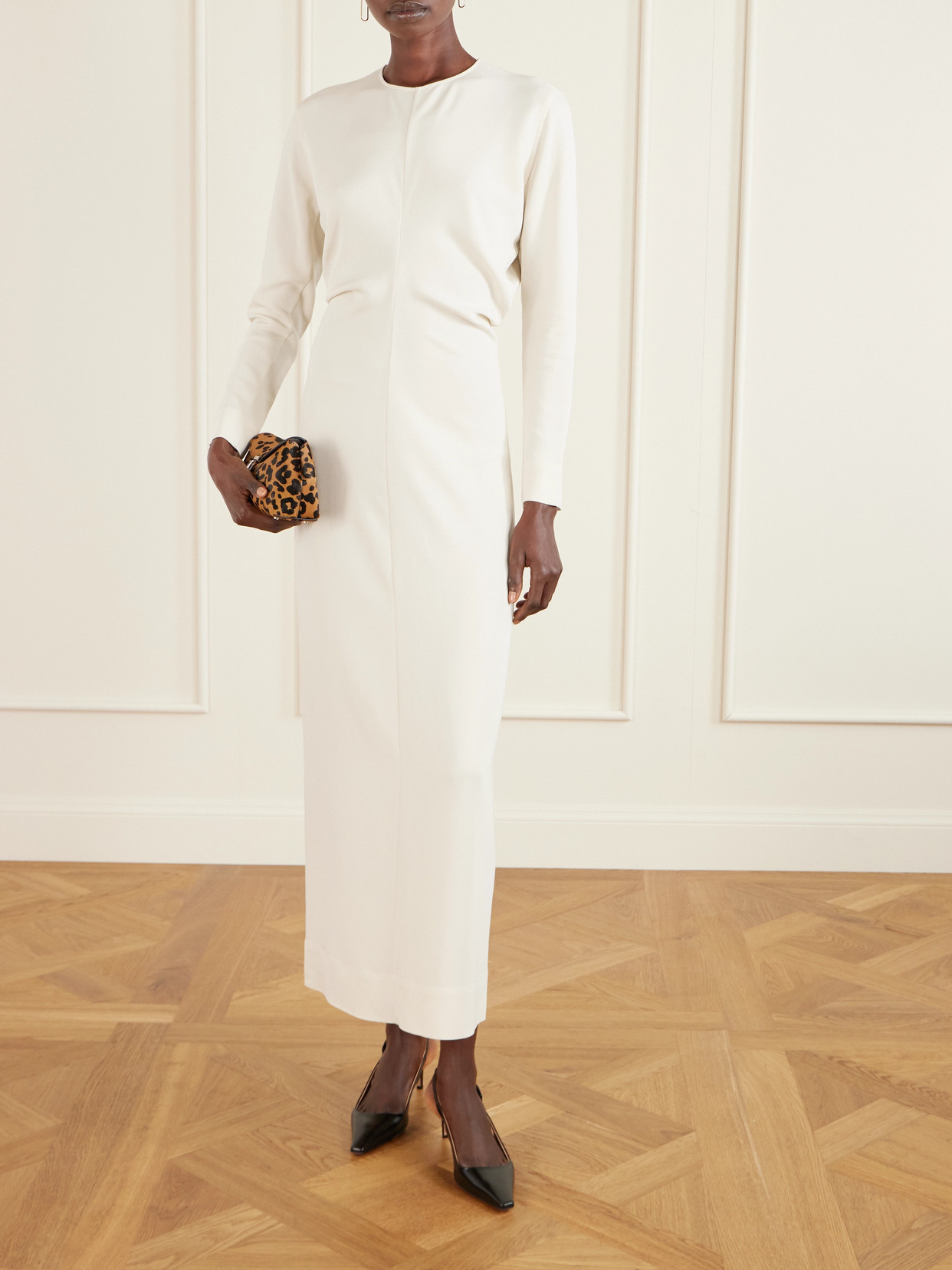 Totême Garderob Gathered Crepe Maxi Dress In White