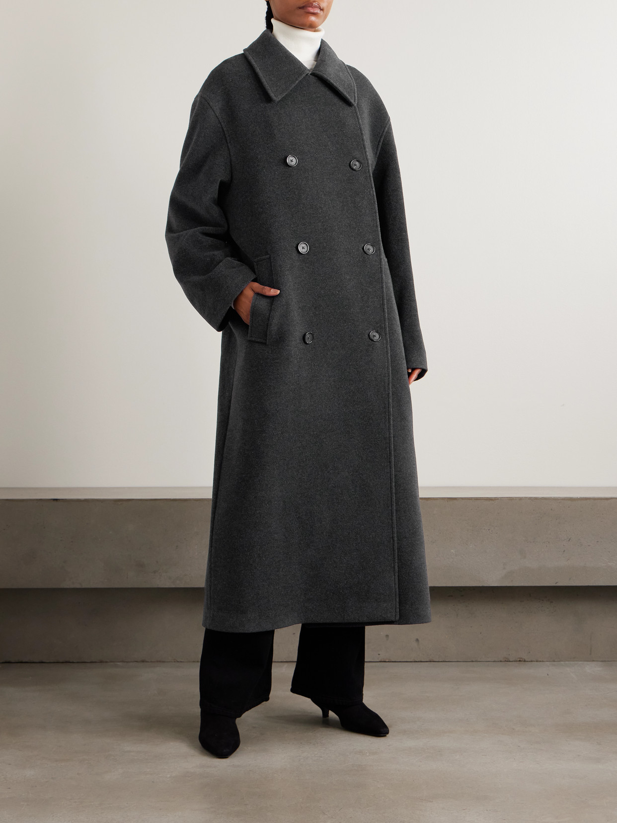 Totême Shield Oversized Double-breasted Wool-blend Coat In Gray