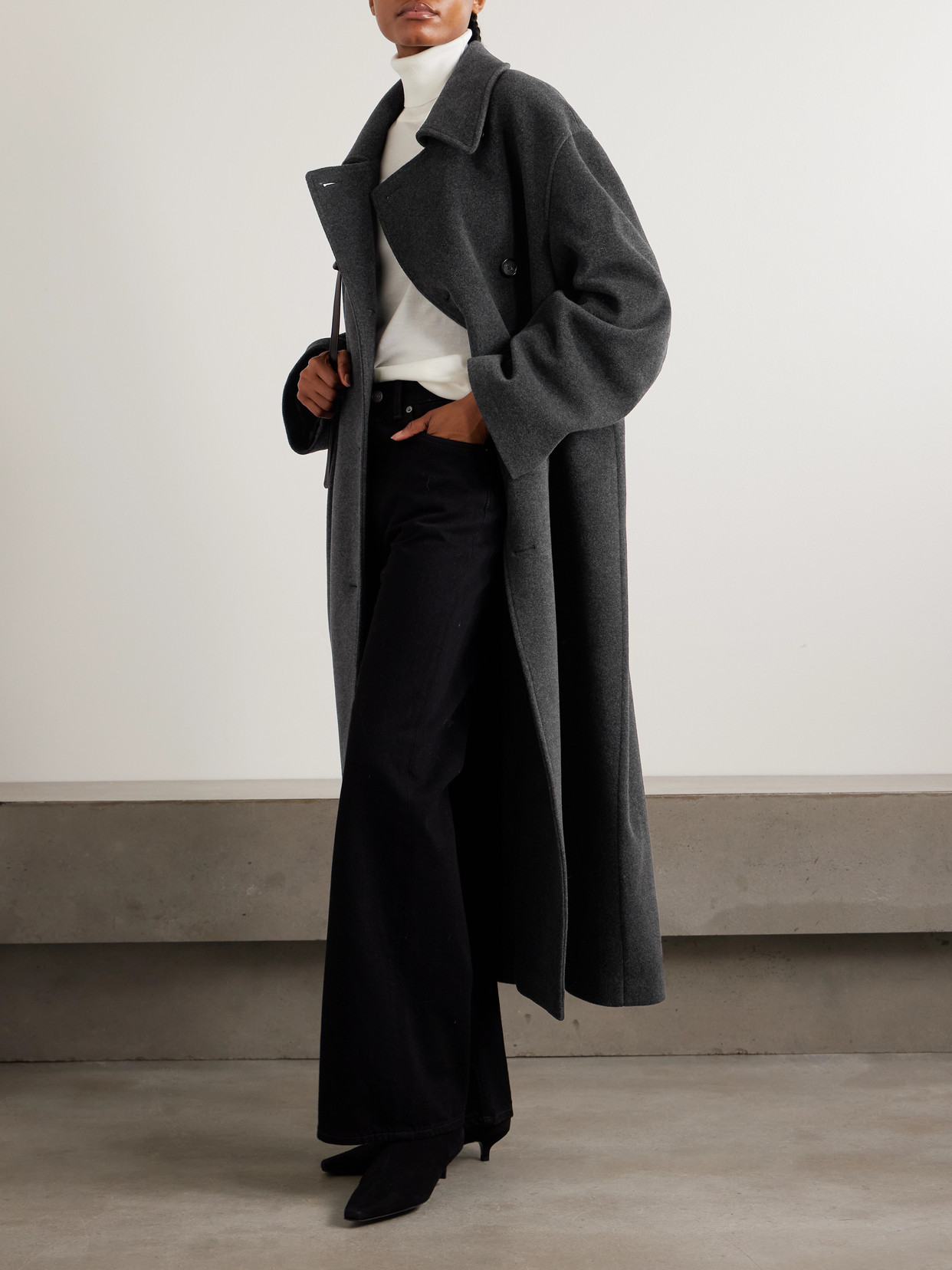 Totême Shield Oversized Double-breasted Wool-blend Coat In Gray