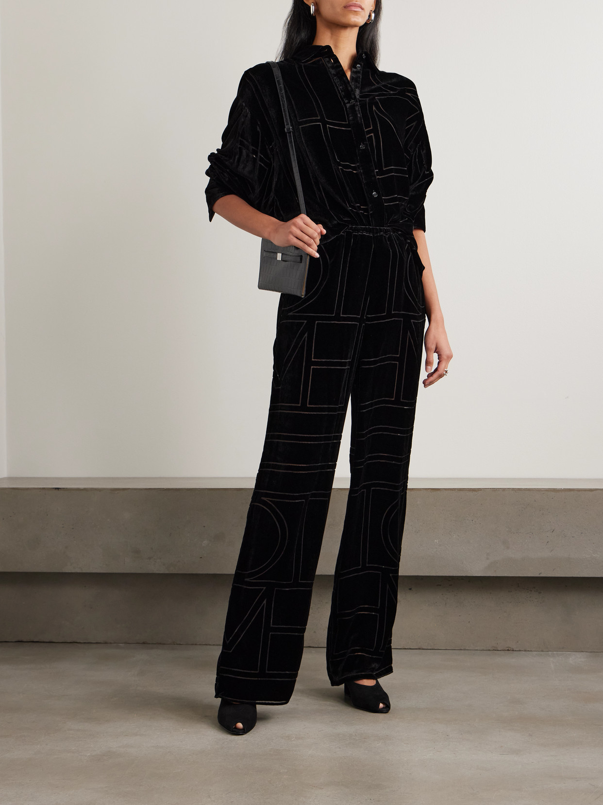 Totême Devoré-velvet Wide-leg Pants In Black