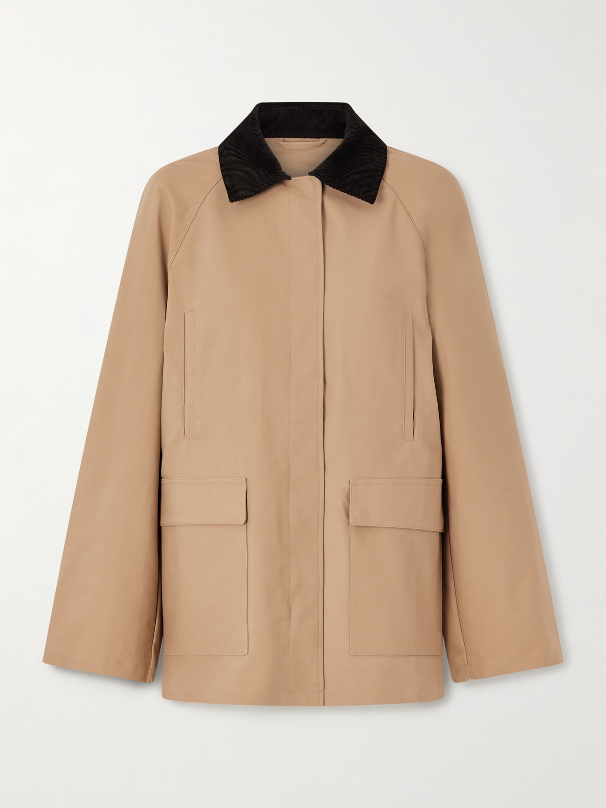 Totême Summer Country Corduroy-trimmed Coated-canvas Jacket In Brown