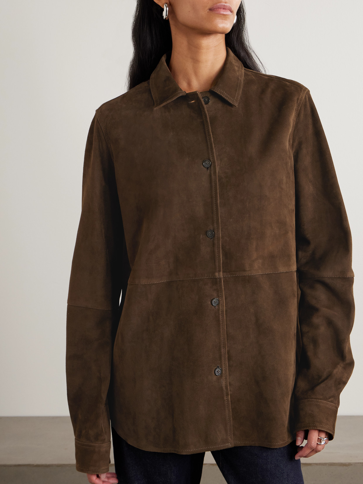 Totême Womens Bark Soft Long-sleeves Suede Overshirt In Multi