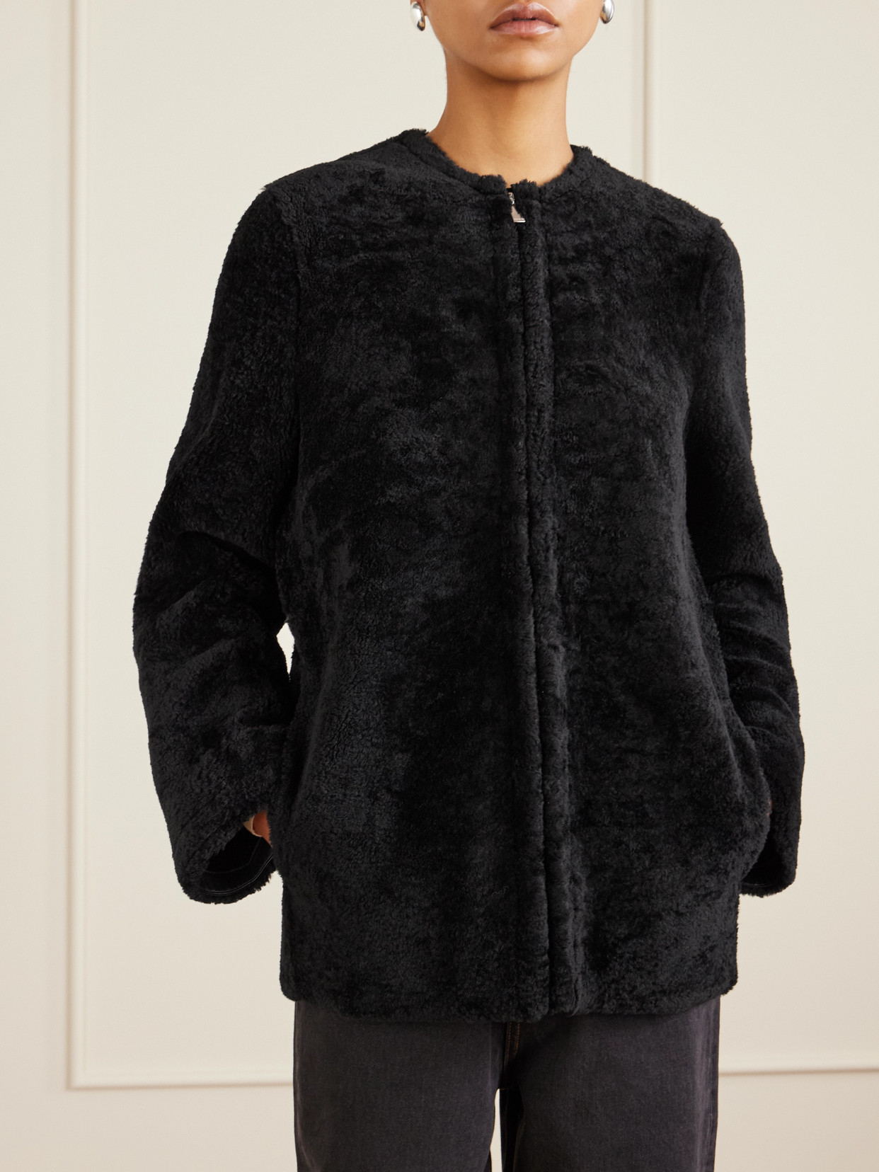Totême Shearling Jacket In Black