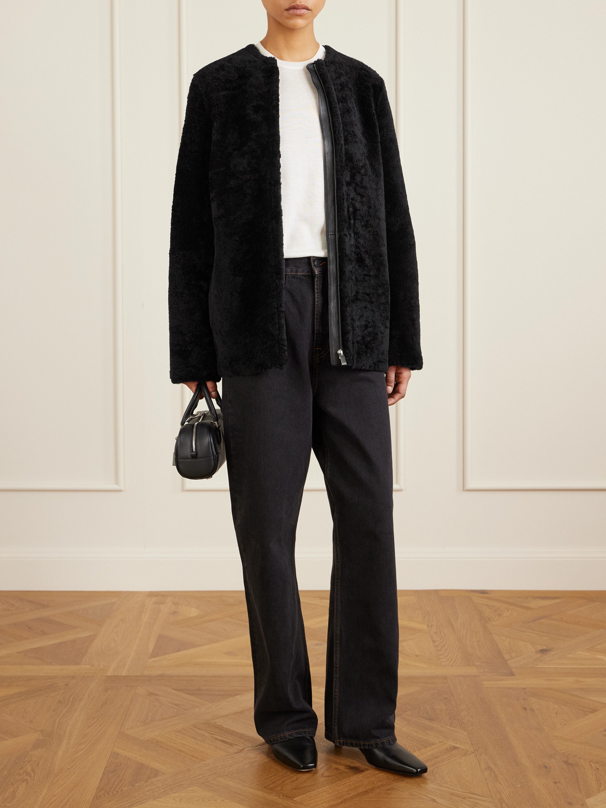 Totême Shearling Jacket In Black